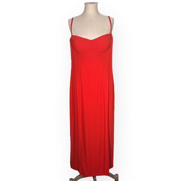 J CREW Crepe Bustier Midi Dress Bustier Cocktail Evening Orange Spaghetti Strap - Picture 3 of 14